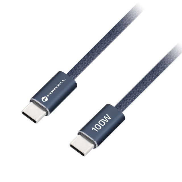 Kabel USB-C na USB-C Forcell F-Energy QC4.0 PD 5 A 100 W, barva Cafule, 1,2 m, ACYH23, tmavě modrý