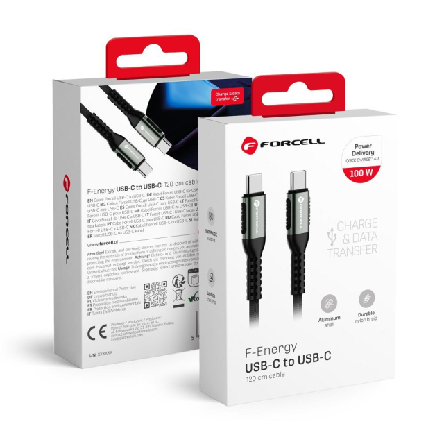 Kabel USB-C na USB-C Forcell F-Energy QC4.0 PD 5 A 100 W Cafule 1,2 m C260 černý