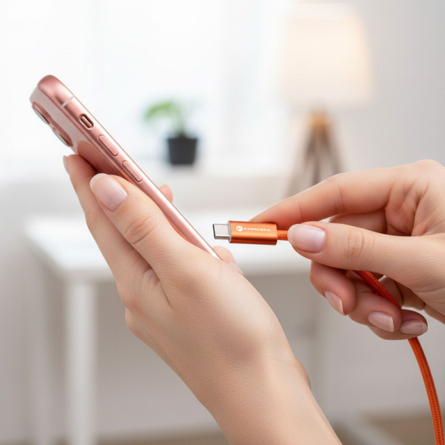 Kabel USB-C na USB-C Forcell F-Energy QC4.0 PD 5 A 100 W, Cafule Color, 1,2 m, ACYH23, oranžový