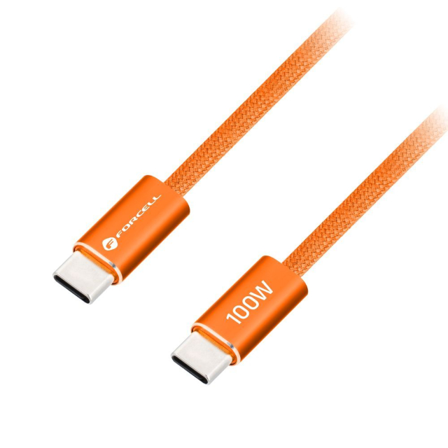 Kabel USB-C na USB-C Forcell F-Energy QC4.0 PD 5 A 100 W Cafule Flat 1,2 m CCFN23 oranžový