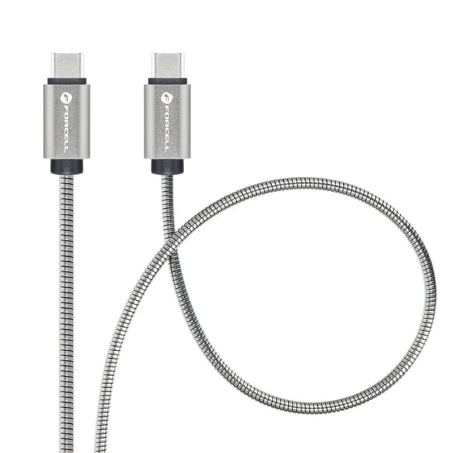 Kabel USB-C na USB-C Forcell F-Energy QC4.0 PD 5 A 100 W E-Mark Metal 2 m C239 stříbrný