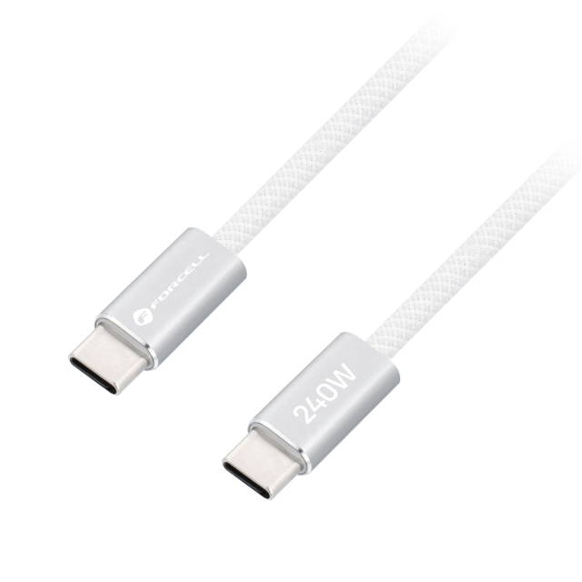 Kabel USB-C na USB-C Forcell F-Energy QC4.0 PD 5 A 240 W, barva Cafule, 1,2 m, CBN1, bílý