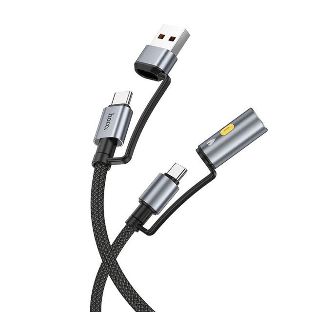 Kabel „vše v jednom“ USB-A / USB-C na USB-C / zapalovač cigaret Hoco 3A 60 W 1,2 m U138 černý