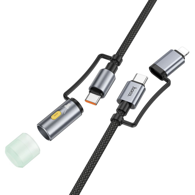 Kabel „vše v jednom“ USB-C / Lightning na USB-C / s LED diodou Hoco PD 3 A 60 W 1,2 m U138 černý