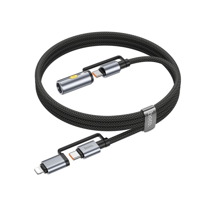 Kabel „vše v jednom“ USB-C / Lightning na USB-C / zapalovač cigaret Hoco PD 3A 60 W 1,2 m U138 šedý