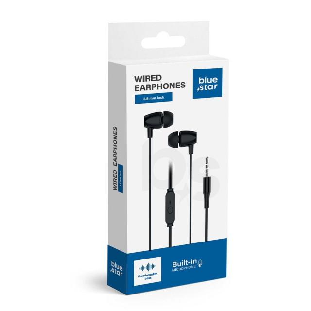 Kabelová sluchátka s konektorem 3,5 mm Blue Star PA-E67, 1,2 m, černá