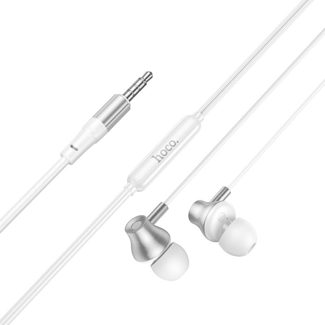 Kabelová sluchátka s mikrofonem, konektor 3,5 mm, Hoco M119, stříbrná