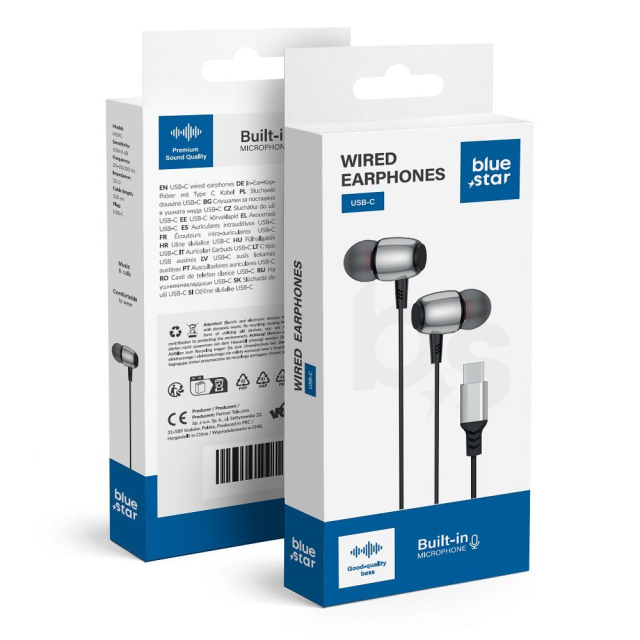 Kabelová sluchátka s USB-C (DAC) Blue Star M09C, 1,2 m, černá