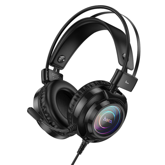 Kabelová sluchátka USB A + 3,5 mm jack Hoco Gaming, 2 m, W110, černá