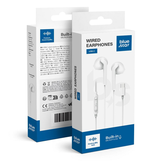 Kabelová sluchátka USB-C (DAC) Blue Star PA-M15C-R, 1,2 m, bílá
