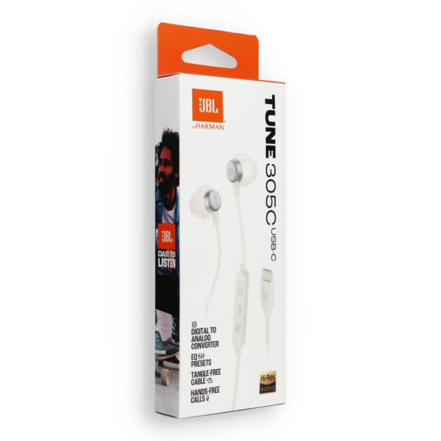 Kabelová sluchátka USB-C JBL 305C, bílá