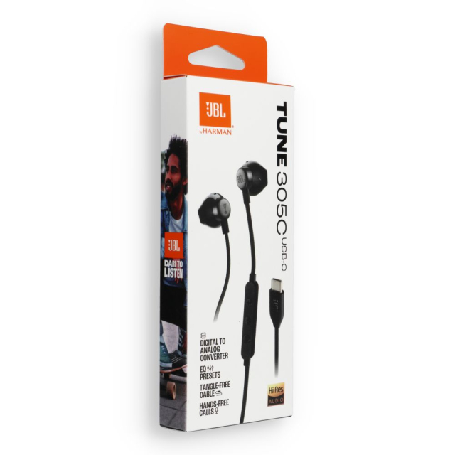 Kabelová sluchátka USB-C JBL 305C, černá