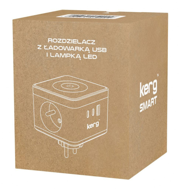 KERG Smart – rozbočovač se 2 zásuvkami + nabíječka USB-A a USB-C + LED lampička 16 A/250 V~, bílá