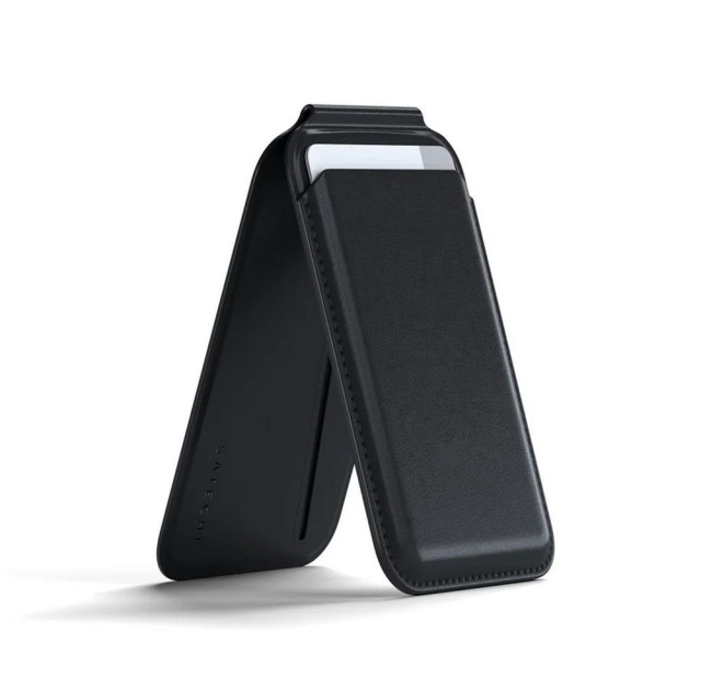 Kožená peněženka se stojánkem, kompatibilní s MagSafe – Satechi Vegan Leather Wallet Stand, černá