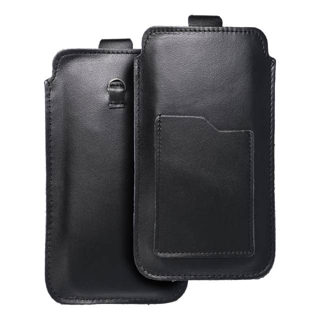 Kožené pouzdro na telefon typu „slip-in“ s efektem „pull-up“ pro Samsung A12 / NOTE 9 / Xiaomi Redmi NOTE 10 PRO, velikost Royal 2XL+wide, černé
