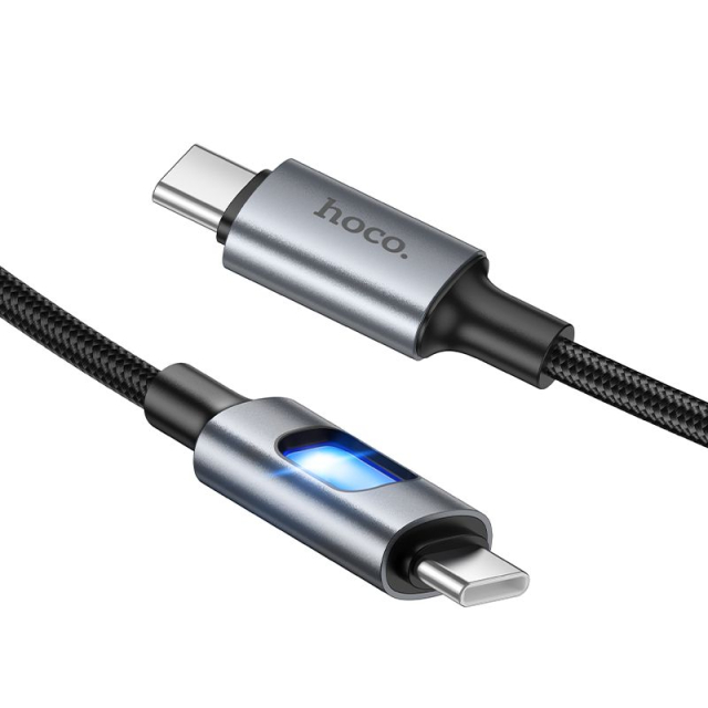 LED kabel USB-C na USB-C Hoco 3 A, 60 W, 1,2 m, U144, černý