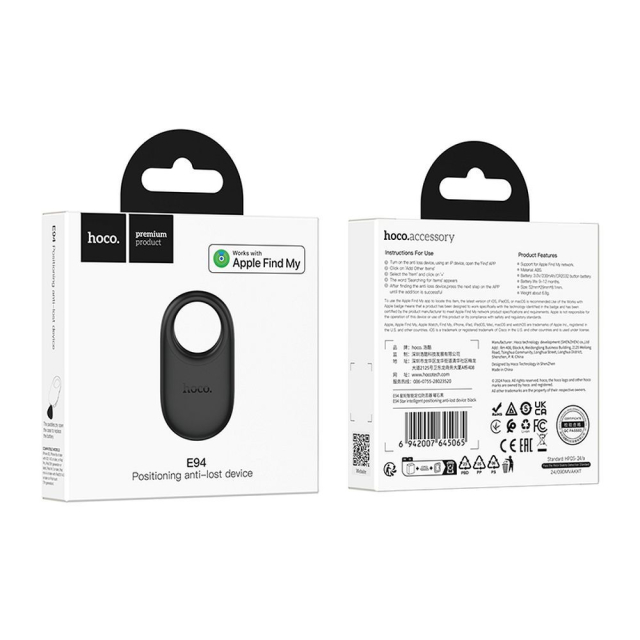 Lokátor kompatibilní s funkcí Apple Find My – Hoco E94, černý