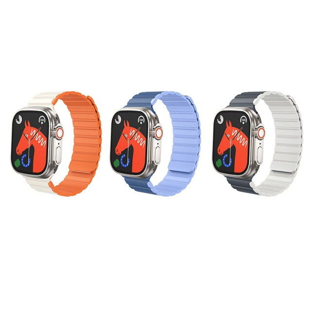 Magnetický silikonový řemínek k hodinkám Apple Watch značky Hoco, 42 / 44 / 45 / 49 mm, AS102, barva Starlight s oranžovými prvky