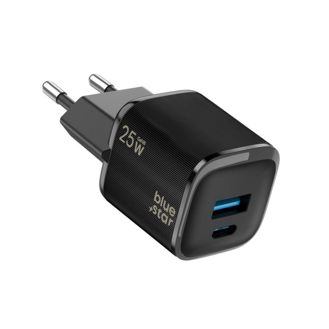 Nabíječka na telefon Blue Star Nano GaN USB-C + USB-A QC4.0 PD 3 A 25 W VT-331 černá