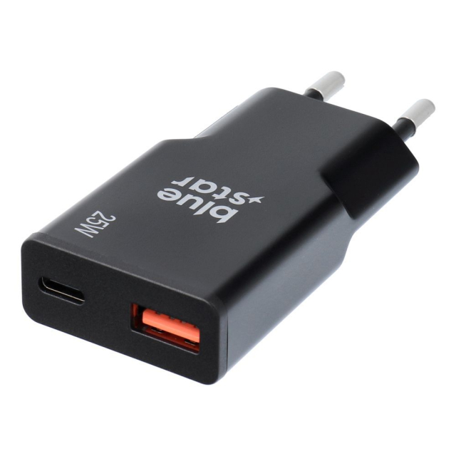 Nabíječka na telefon Blue Star Slim GaN USB-C + USB-A QC4.0 PD 3 A 25 W TFK-SC-25WAC, černá