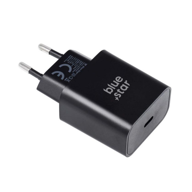Nabíječka na telefon Blue Star USB-C QC 4.0 PD 3 A 25 W + kabel USB-C na USB-C TFB-TC-25WPD, černá