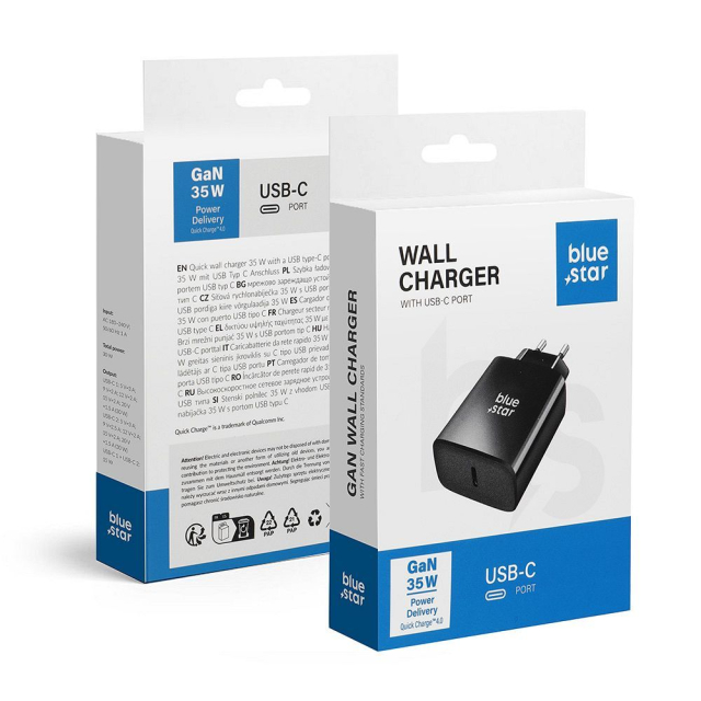 Nabíječka na telefon Blue Star USB-C QC 4.0 PD 3 A 35 W TFB-TC-35WPD, černá