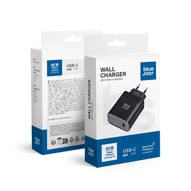Nabíječka na telefon Blue Star USB-C QC 4.0 PD 3 A 45 W TFB-TC-45W, černá