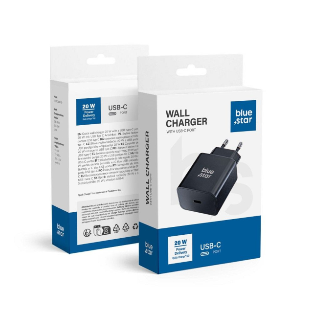Nabíječka na telefon Blue Star USB-C QC3.0 PD 3A 20W TFB-TC-20WPD, černá