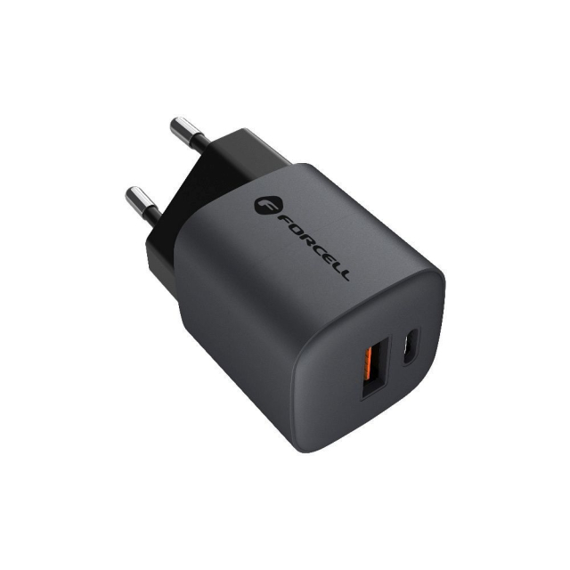 Nabíječka na telefon Forcell F-Energy GaN USB-C + USB-A QC4.0 PD 3 A 33 W VT-31, šedá