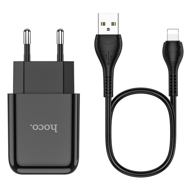 Nabíječka na telefon Hoco USB-A 2A 10 W + kabel USB-A na Lightning N2, černá