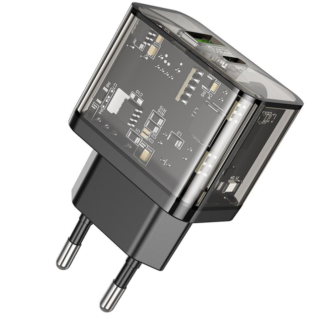 Nabíječka na telefon Hoco USB-A + USB-C QC3.0 PD 3 A 20 W N34, průhledná