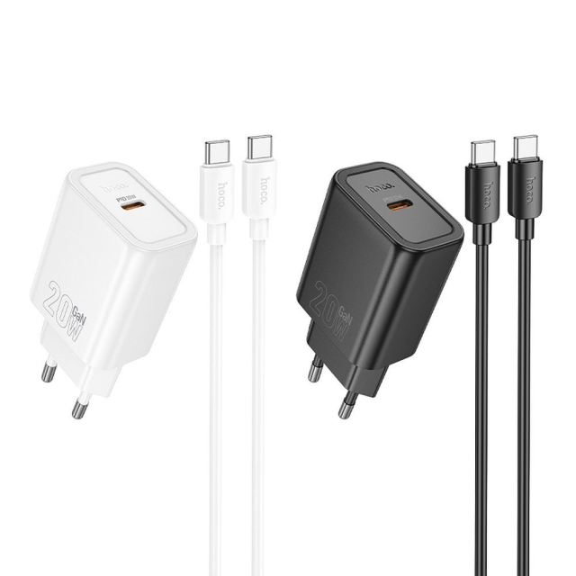 Nabíječka na telefon Hoco USB-C QC PD 20 W + kabel USB-C na USB-C N60, černá