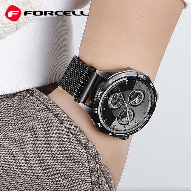 Náramek k hodinkám Samsung Galaxy Watch Forcell F-Design FS10, magnetický, ocelový, 22 mm, černý