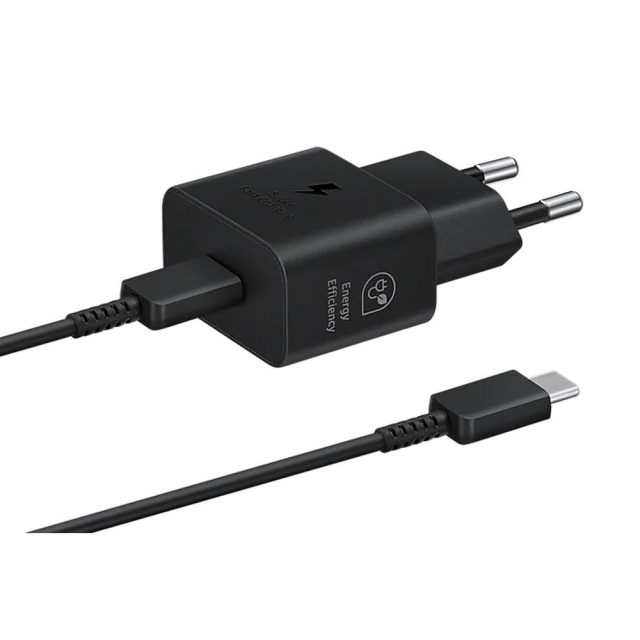 Originální nabíječka SAMSUNG typu C + kabel typu C na typ C, PD 3 A, 25 W, GaN, EP-T2510XBEGEU, černá blistrová krabička