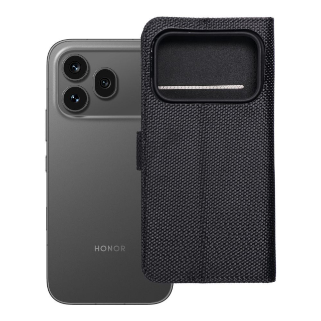 Otočné pouzdro pro Honor 600 PRO s kapacitou pro 4 karty, technologií RFID proti krádeži, z textilie, černé