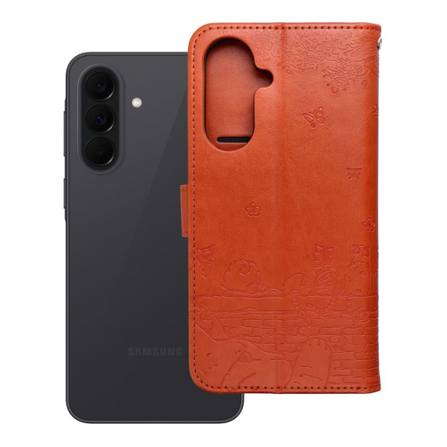 Otočné pouzdro pro Samsung A37 Mezzo Book s motivem koček, hnědé