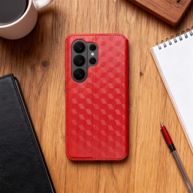 Otočné pouzdro pro Samsung S26 PLUS Cubic Book, červené