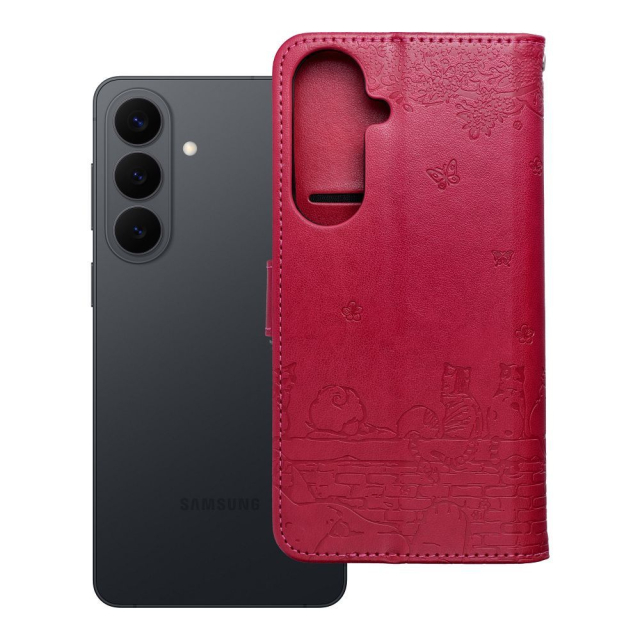 Otočné pouzdro pro Samsung S26 PLUS Mezzo Book s motivem koček, červené