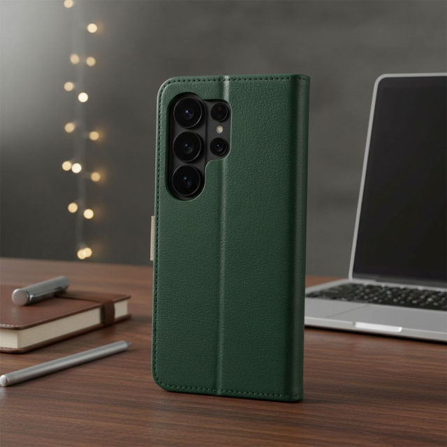 Otočné pouzdro typu „Split Book“ pro Xiaomi Redmi 17 4G / 17 5G EU v zelené a zlaté barvě