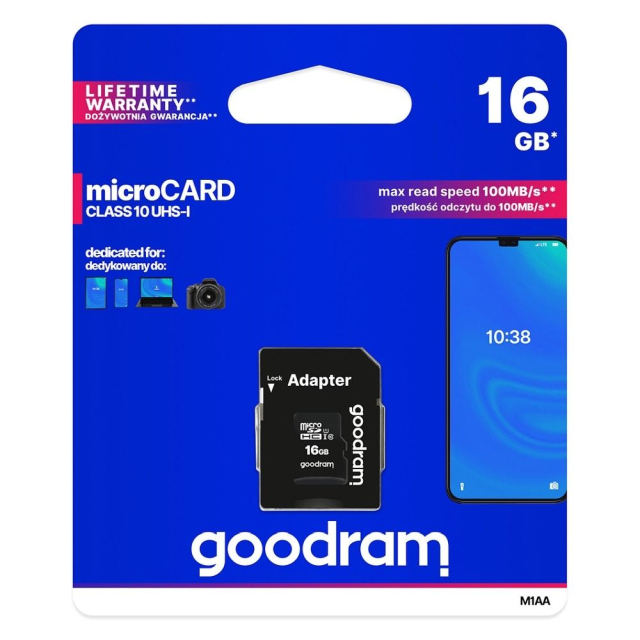 Paměťová karta GOODRAM microSD 16 GB, 100 MB/s, třída 10, UHS-I s adaptérem na SD