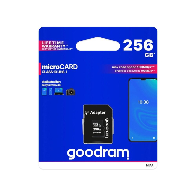 Paměťová karta GOODRAM microSD 256 GB, 100 MB/s, třída 10, UHS I, s adaptérem na SD