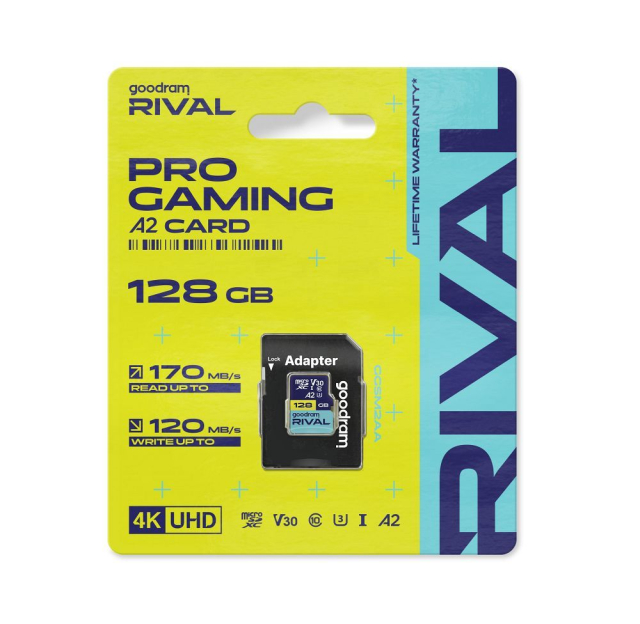 Paměťová karta GOODRAM RIVAL microSD 128 GB, 100 MB/s, třída 10, UHS-I, V30, A2 s adaptérem na SD