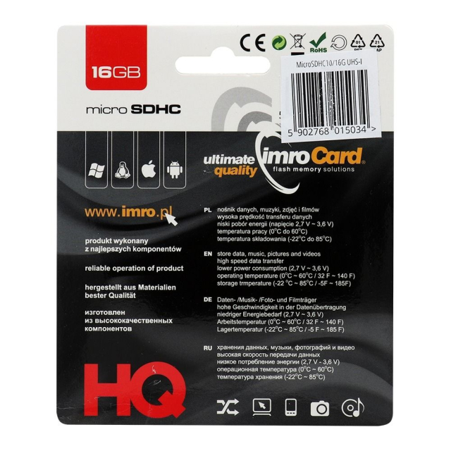 Paměťová karta IMRO microSD 16 GB, 100 MB/s, třída 10, UHS I
