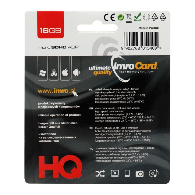 Paměťová karta IMRO microSD 16 GB s adaptérem na SD