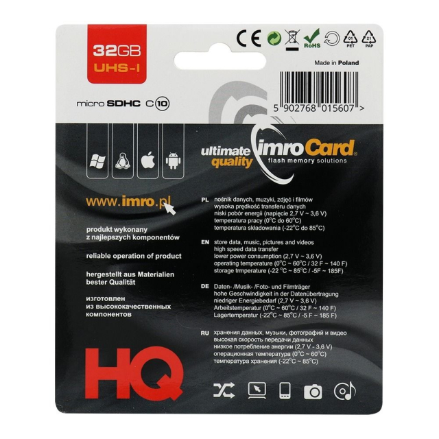 Paměťová karta IMRO microSD 32 GB, 100 MB/s, třída 10, UHS I