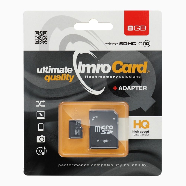 Paměťová karta IMRO microSD 8 GB, 100 MB/s, třída 10, UHS I, s adaptérem na SD