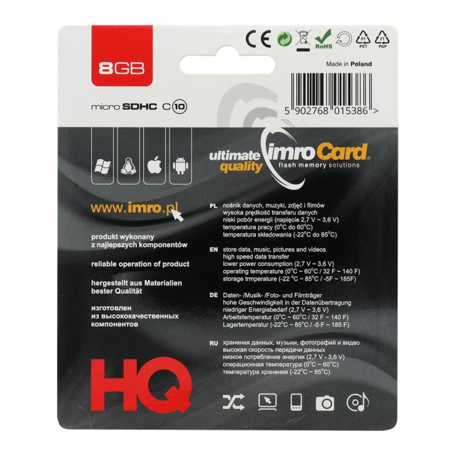 Paměťová karta IMRO microSD 8 GB, 100 MB/s, třída 10, UHS I