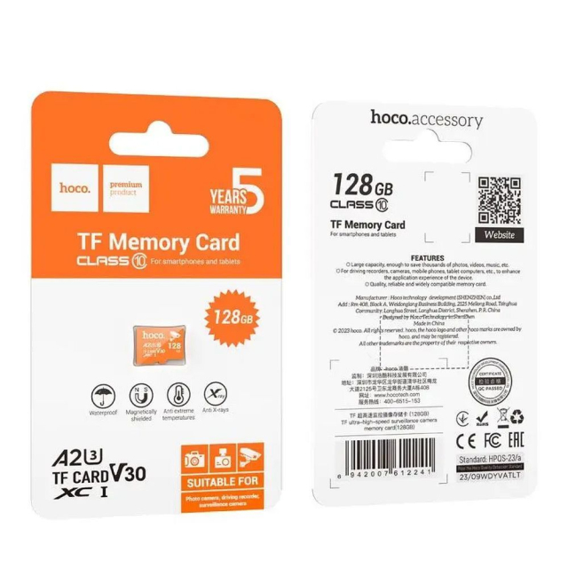 Paměťová karta microSD 128 GB, třída 10, UH-1, U3, V30, A2, Hoco, oranžová