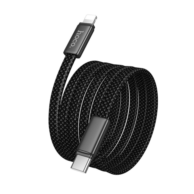 Plochý kabel USB-C na Lightning Hoco PD 30 W, 1 m, X125, černý
