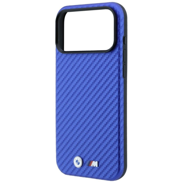 Pouzdro BMW pro iPhone 18 Pro/17 Pro kompatibilní s MagSafe (logo Carbon Metal) – modré